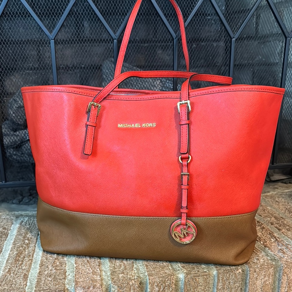 Michael Kors Red and Brown Tote Bag
